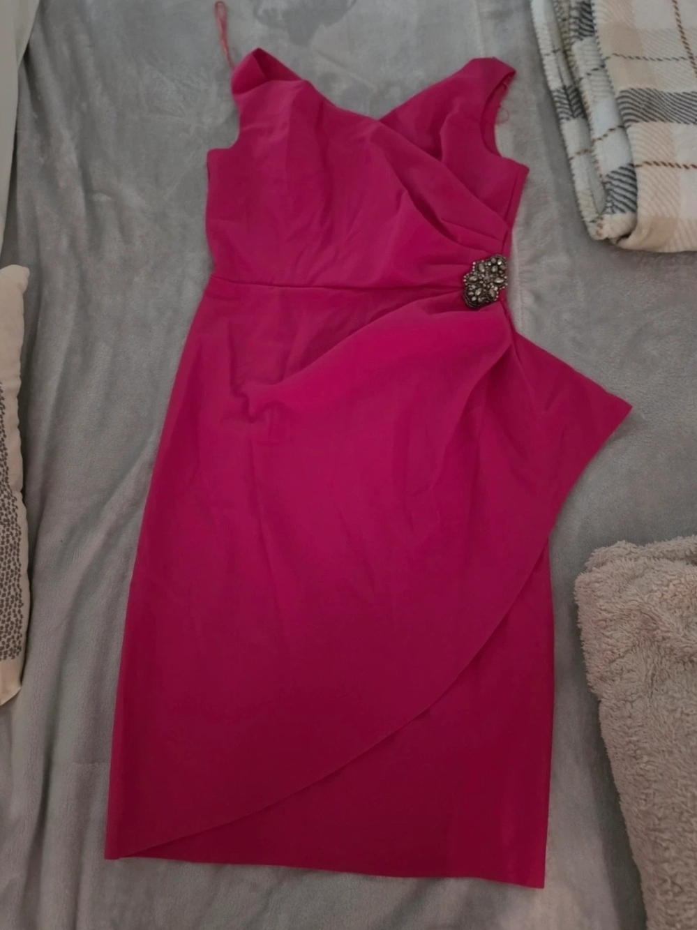 Alex Evenings Hot Pink Sheath Dress with Jeweled Accent